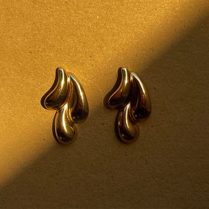 18K Gold Stainless Steel Elegant Water Drop Floral Earrings