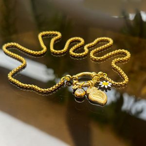 Stainless Steel Water Bubble Buckle With Heart-Shaped Daisy Cubic Zirconia Multiple Pendant