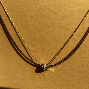 Stainless Steel  Gold-Plated & Rhinestone Decor Rotatable Double-Layer Necklace