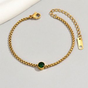 18K Gold Plated Stainless Steel Green Stone Bracelet