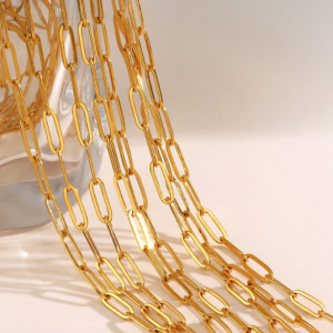 Stainless steel 3.9mm Elongated Paperclip Gold-Plate Chain